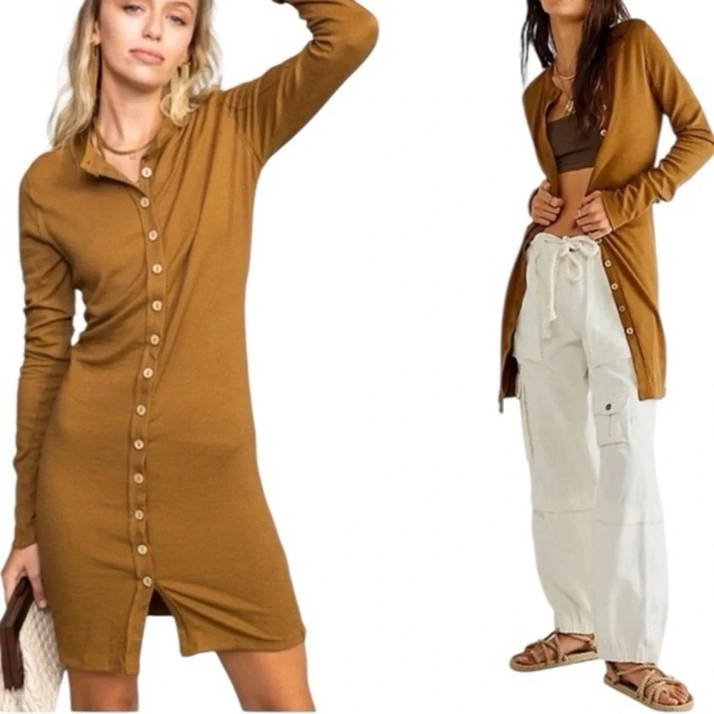 Free People We The Free Gia Cardigan/Dress in Warm Tobacco - Picture 1 of 11